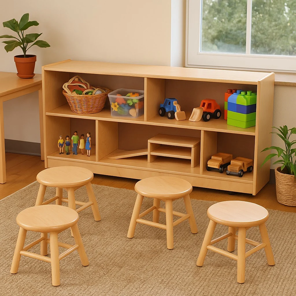 Preschool Wooden Stool Bundle | 4-Pack Durable Hardwood Classroom Seating