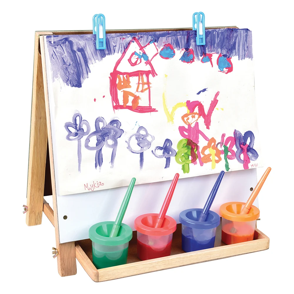 Compact Tabletop 3-in-1 Hardwood Art Easel | Chalkboard, Whiteboard & Painting Surface - Image 3