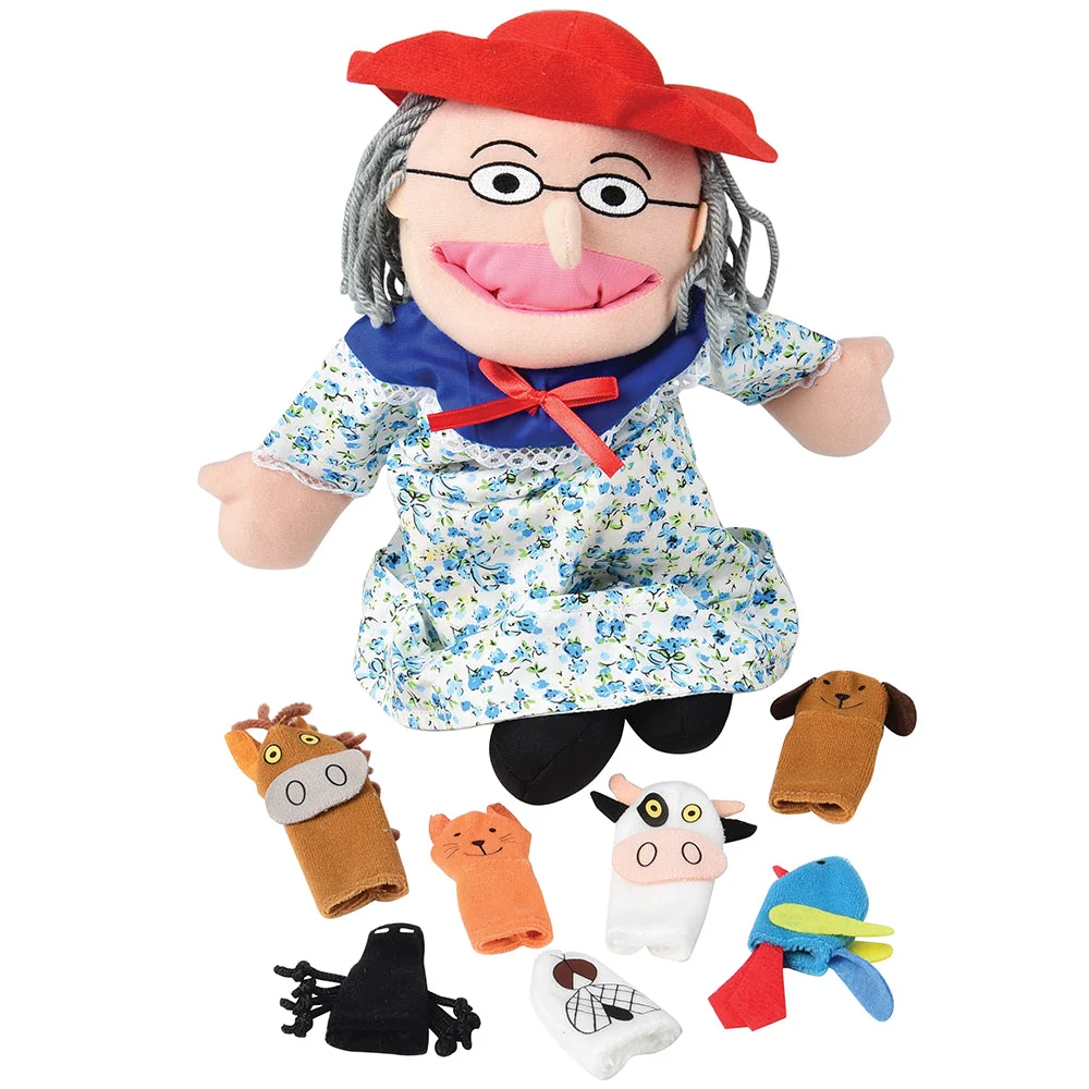 There Was an Old Lady Storytelling Puppet & Book Set | 8-Piece Doll and Finger Puppet Kit* - Image 10