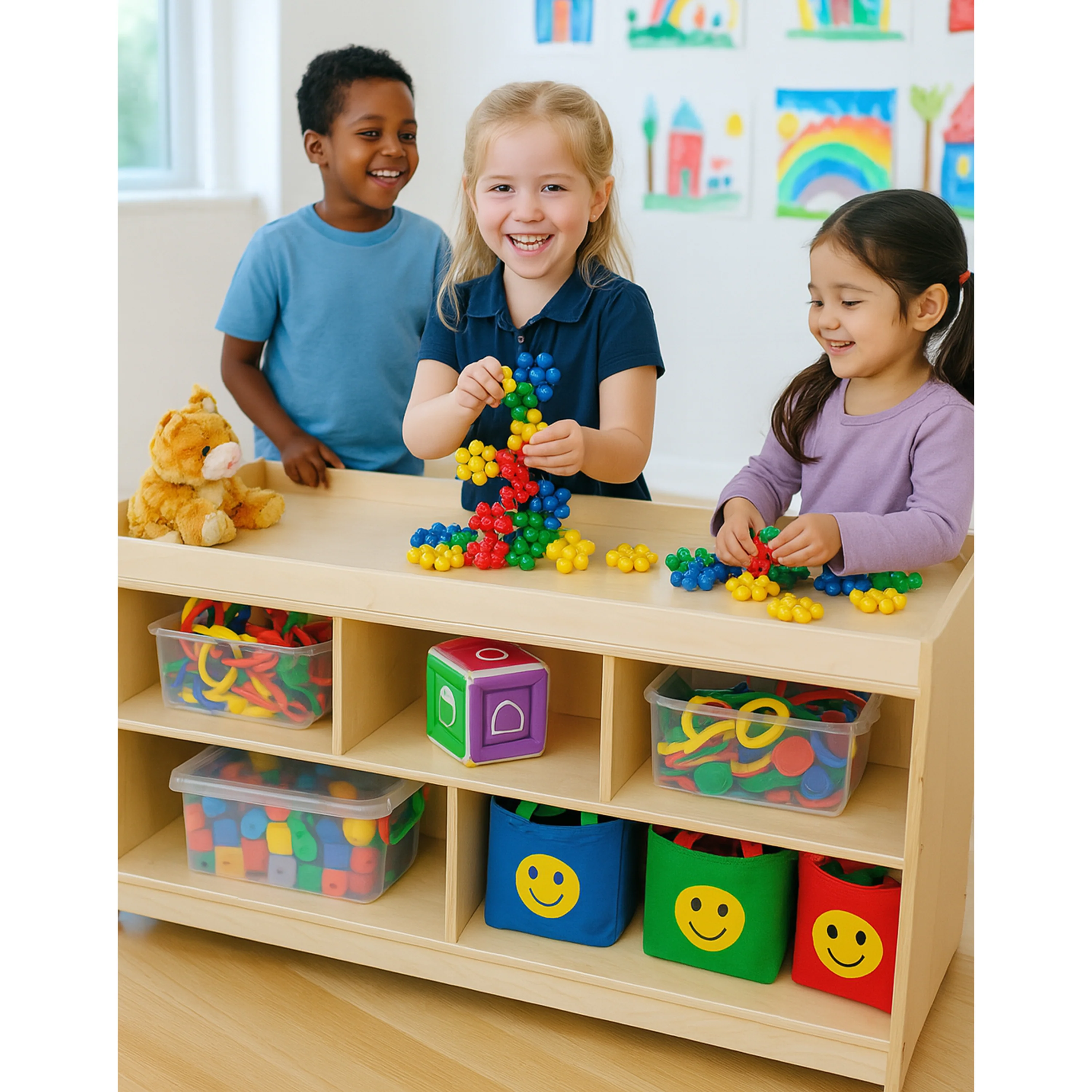 Toddler Baltic Birch Double-Sided Activity & Storage Unit with Low Play Surface - Image 3