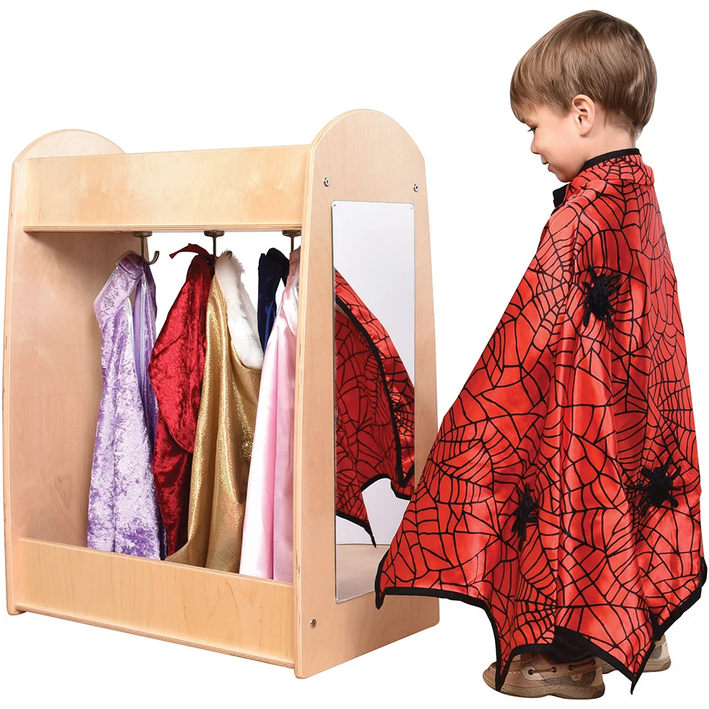 Toddler Hardwood Dress-Up Center with Mirror, Hooks & Storage Shelves | Pretend Play Closet