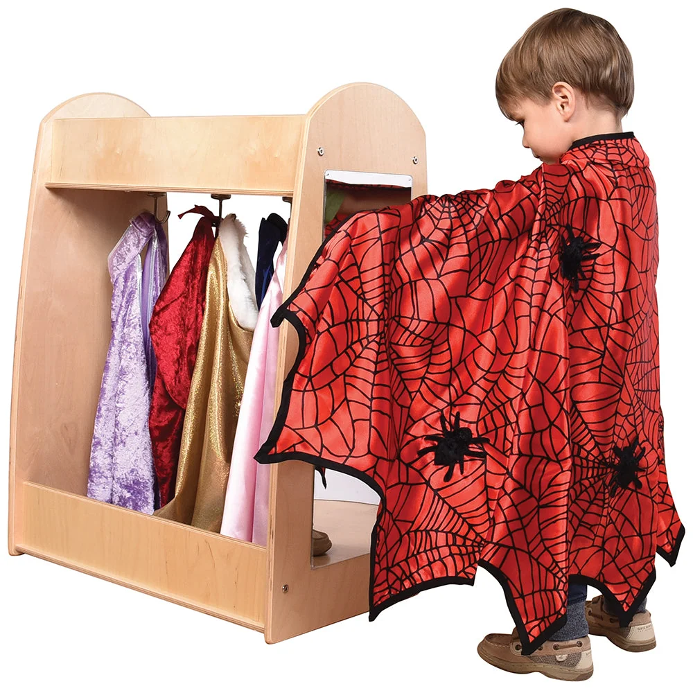 Toddler Hardwood Dress-Up Center with Mirror, Hooks & Storage Shelves | Pretend Play Closet - Image 2