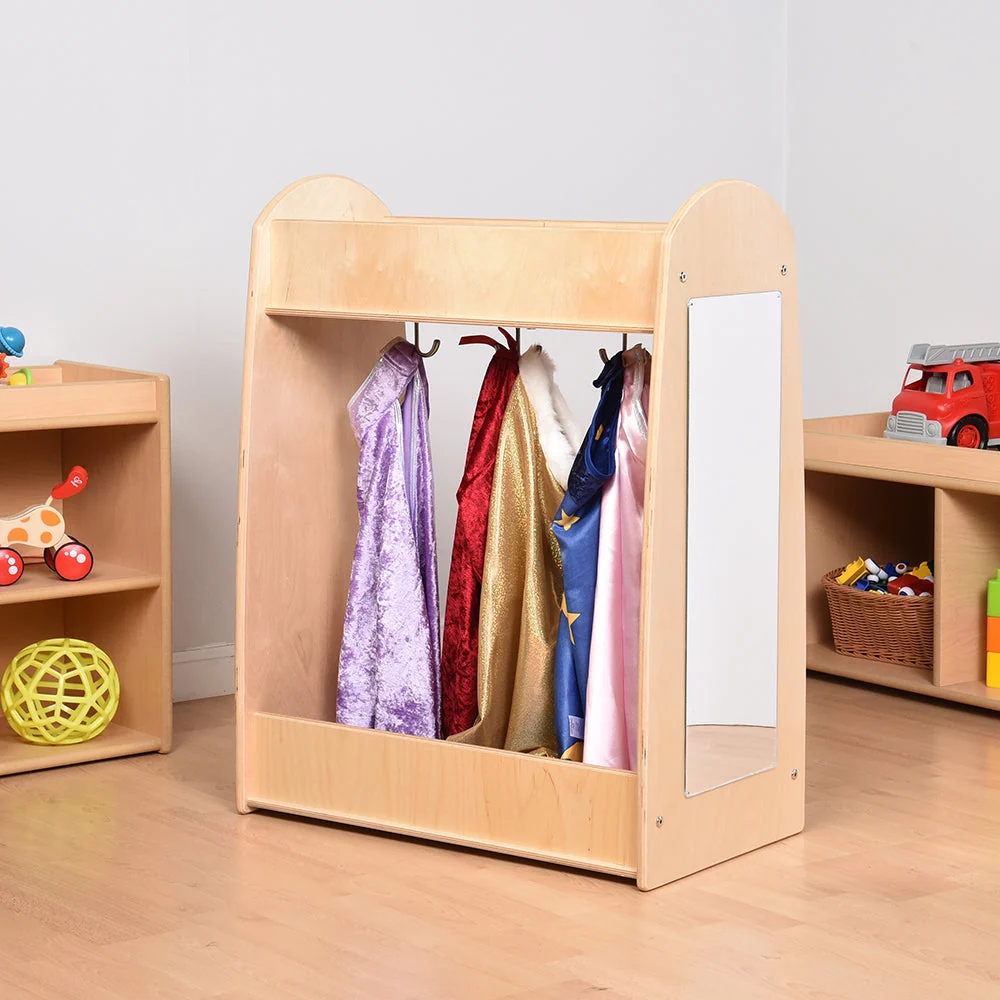Toddler Hardwood Dress-Up Center with Mirror, Hooks & Storage Shelves | Pretend Play Closet - Image 3