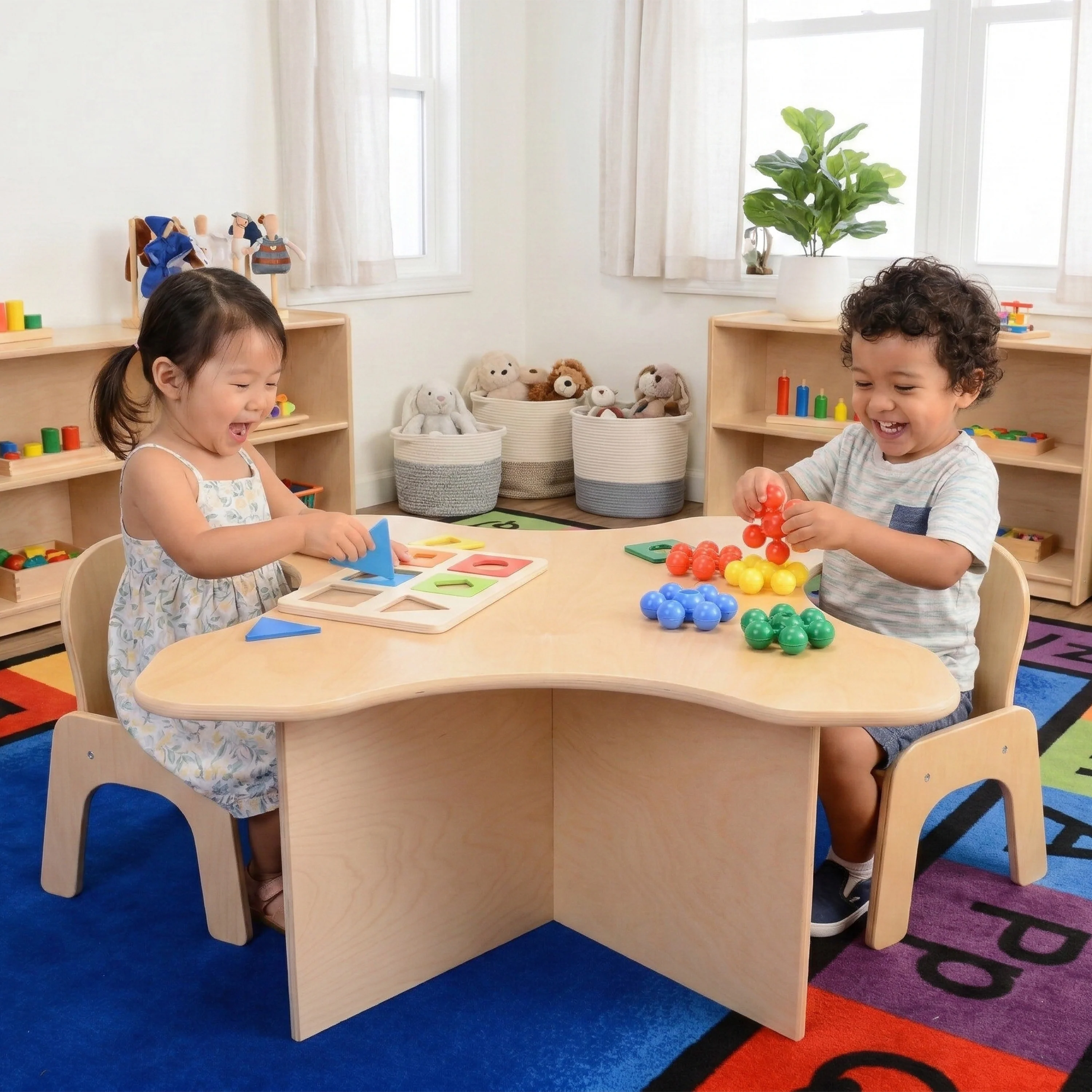 Toddler Transition Table with Durable Tuff-Gloss UV Finish | 15" H Wood Classroom Activity Table - Image 2