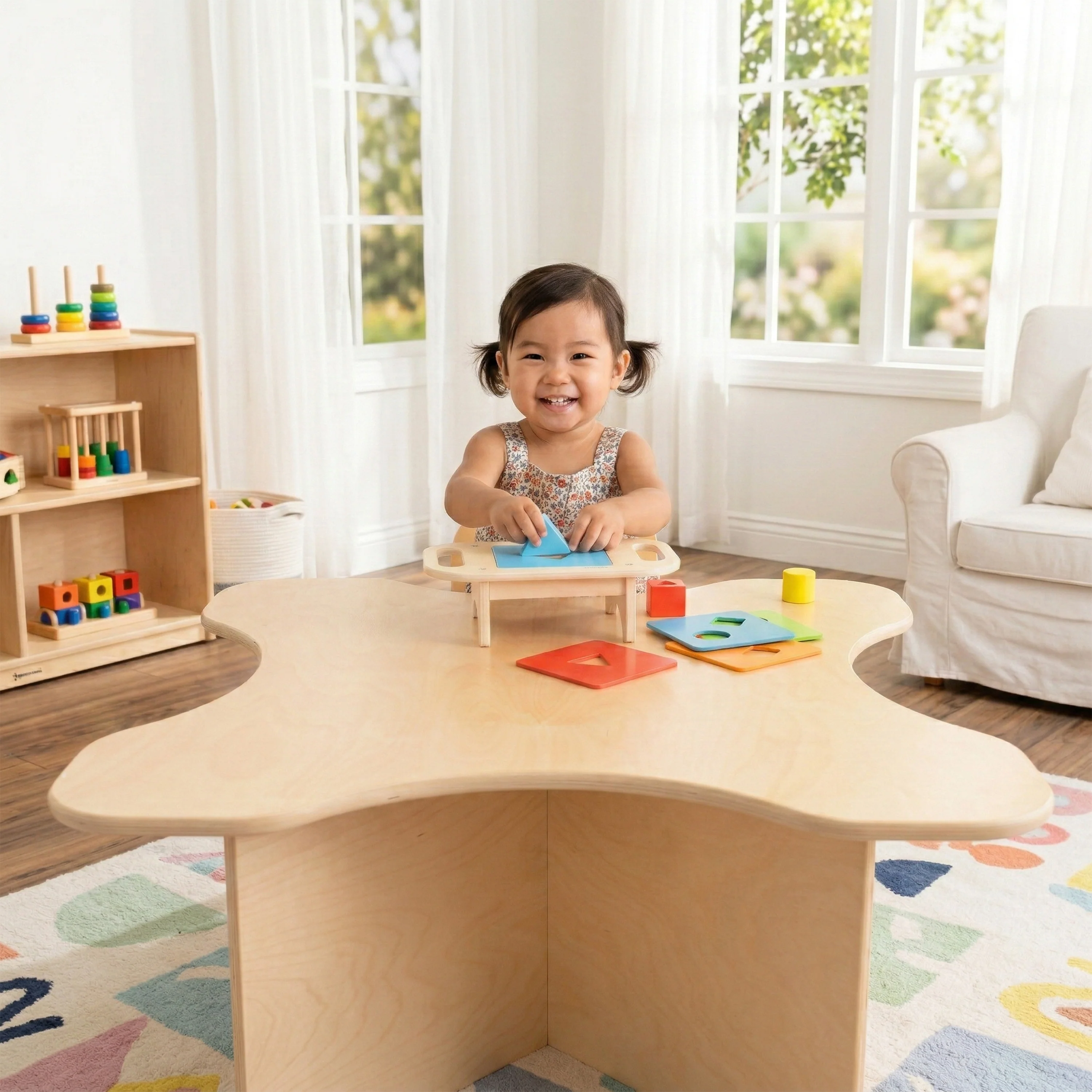Toddler Transition Table with Durable Tuff-Gloss UV Finish | 15" H Wood Classroom Activity Table - Image 3