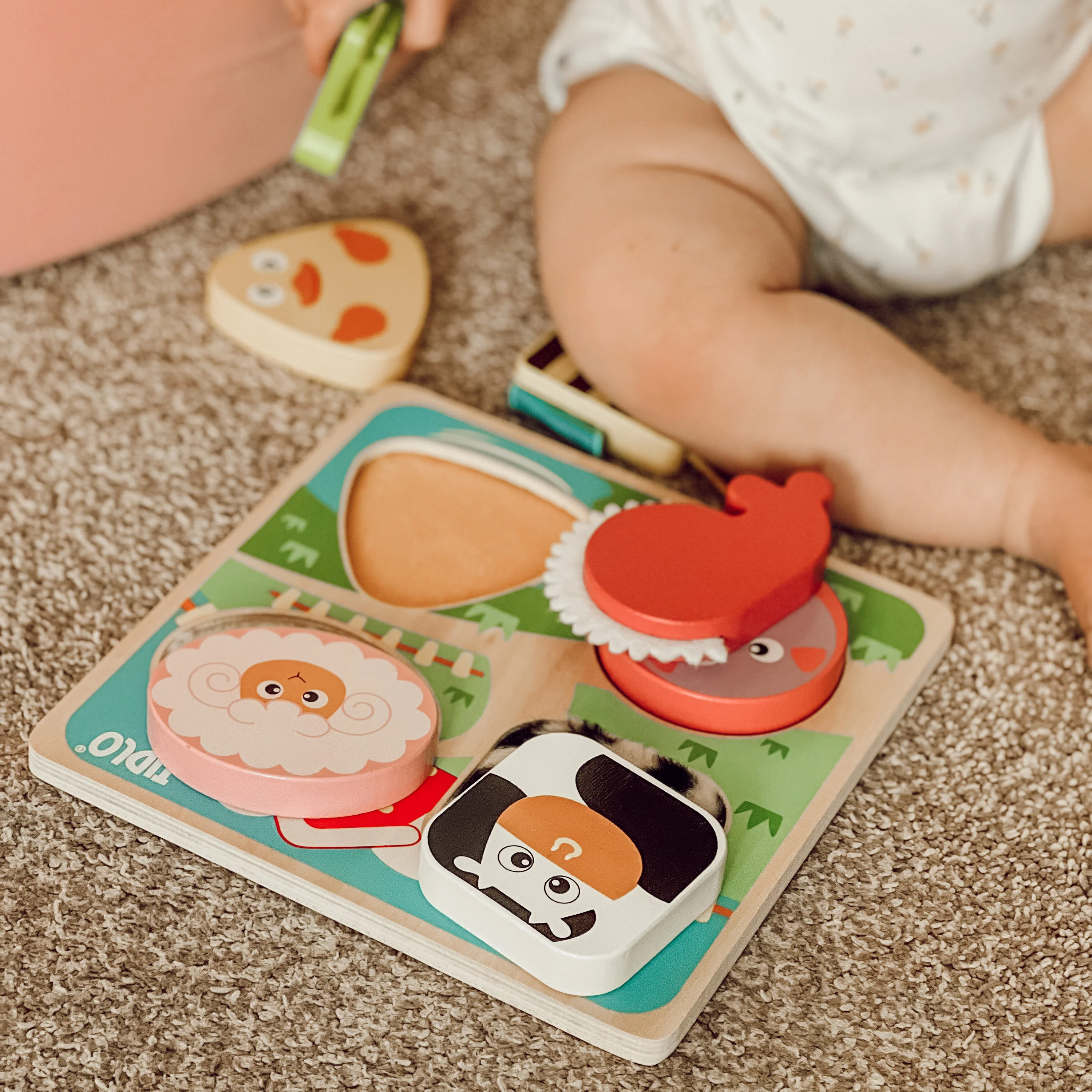 Touch and Feel Farm Puzzle | Wooden Sensory Shape Sorter with Textured Animal Pieces - Image 2