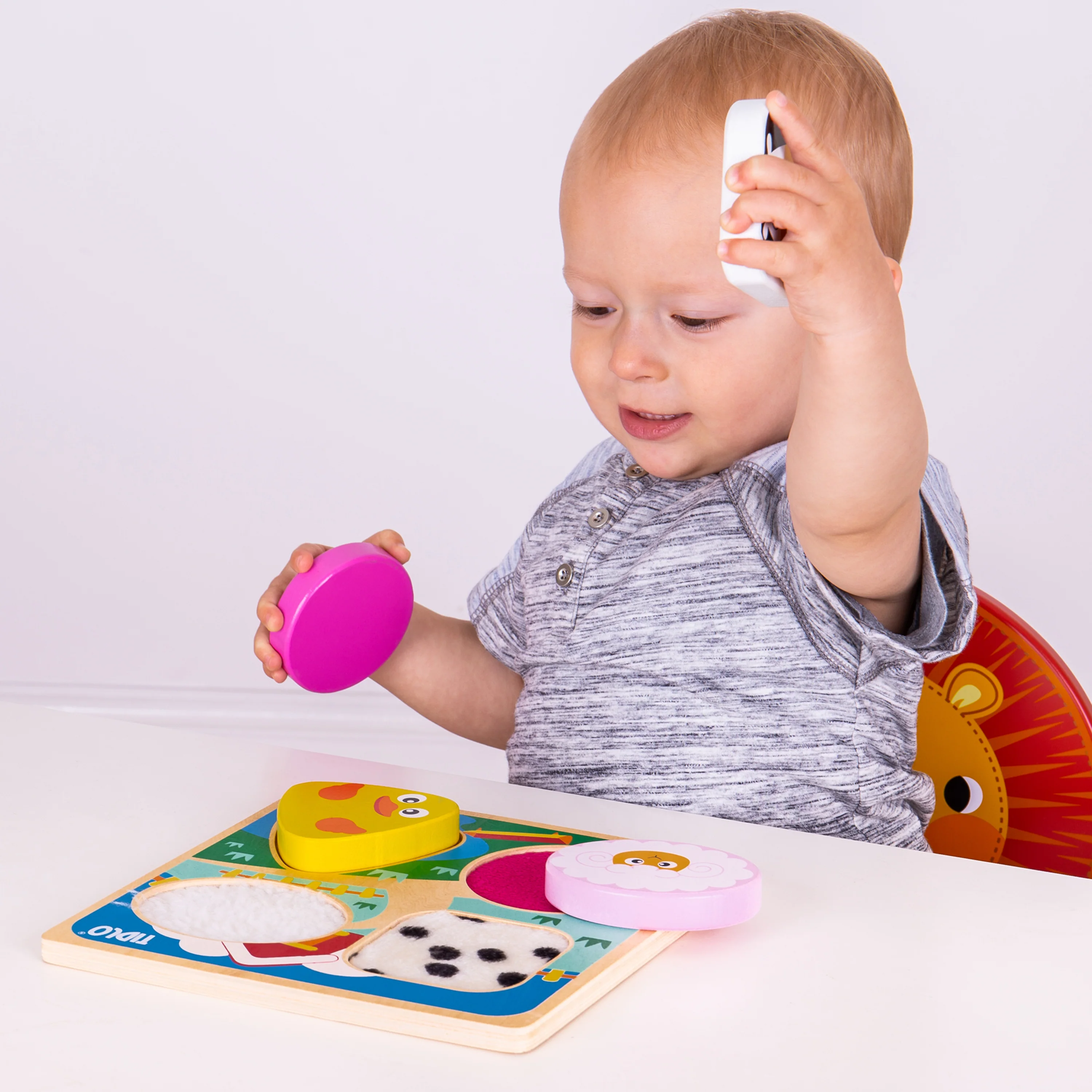 Touch and Feel Puzzle Set | Wooden Sensory Farm & Safari Animal Puzzles with Textured Pieces - Image 3