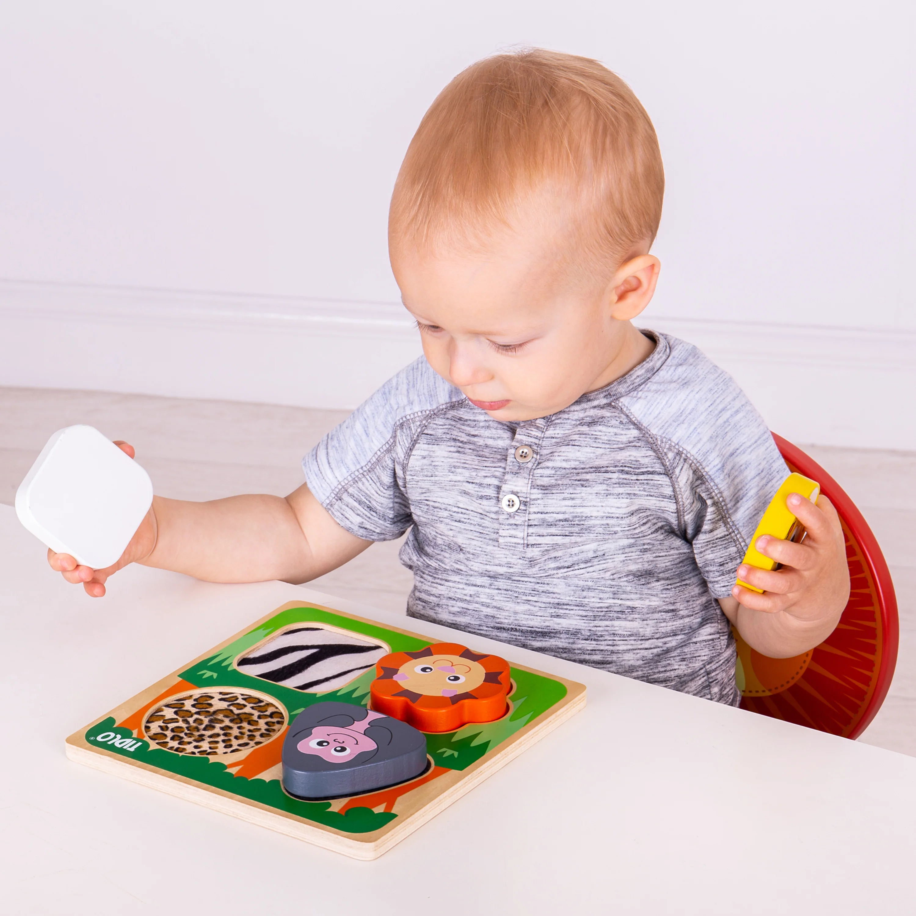 Touch and Feel Safari Puzzle | Wooden Sensory Shape Sorter with Textured Animal Pieces - Image 6