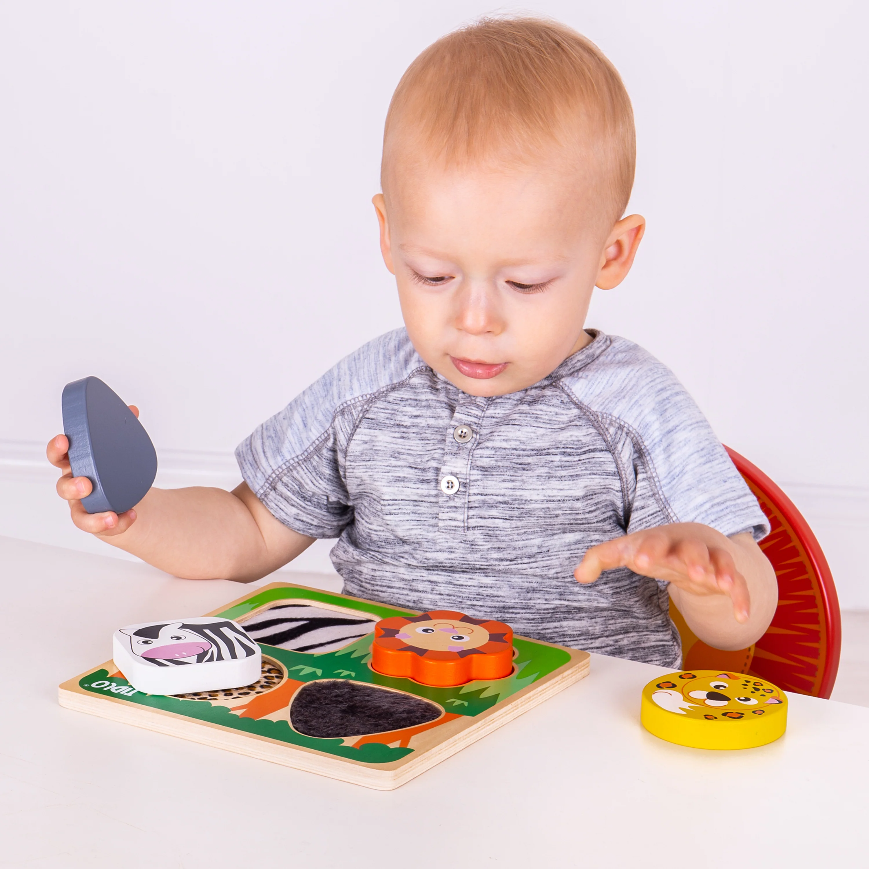 Touch and Feel Safari Puzzle | Wooden Sensory Shape Sorter with Textured Animal Pieces - Image 8