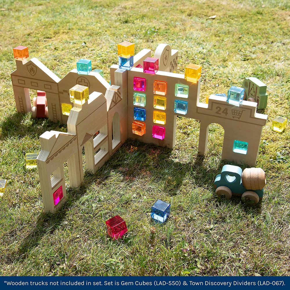 Color & Light Town Builder Set | Wooden Dividers with Gem Cubes