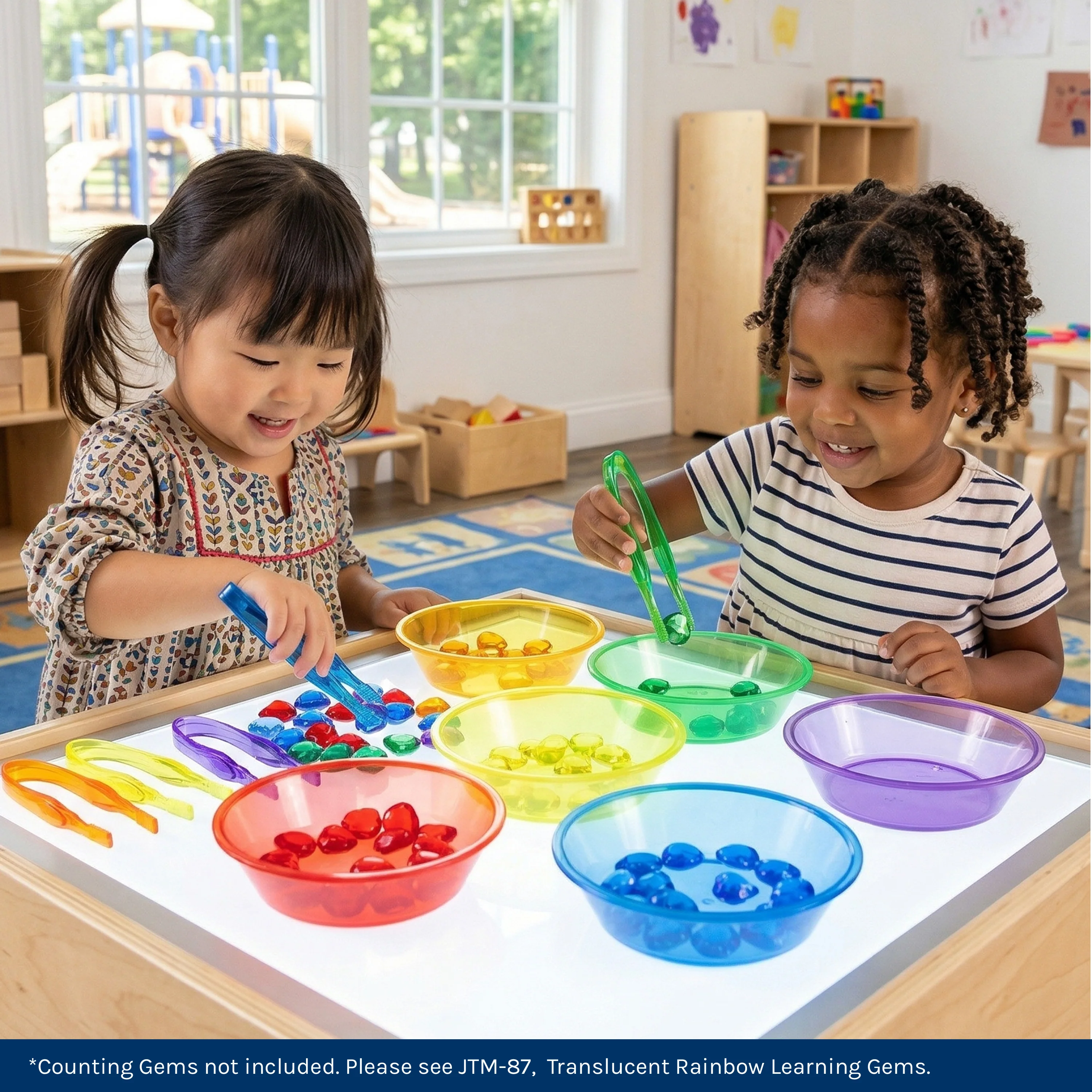 Translucent Sorting Bowls & Tweezers | 12-Piece Color Sorting, Fine Motor, and Light Table Sensory Play Set - Image 2