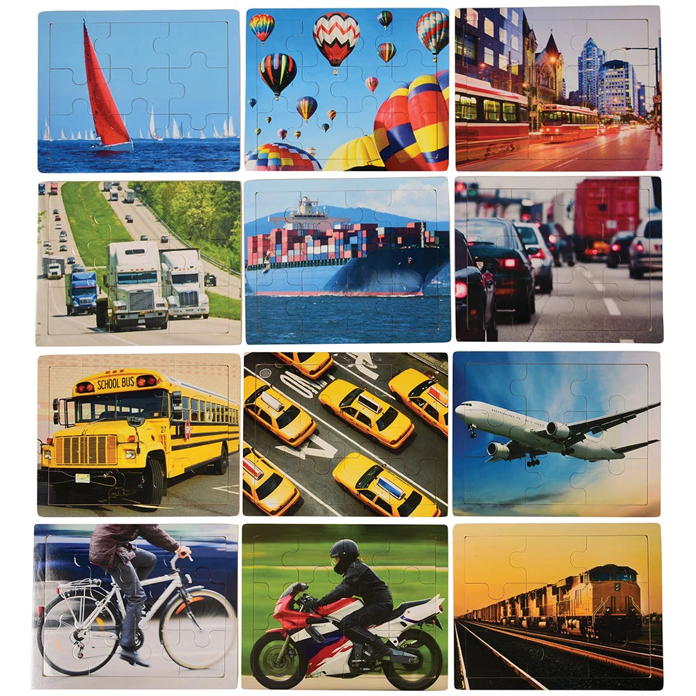 Transportation Puzzles | Set of 12 Vehicle-Themed Learning Puzzles with Real Photo Images