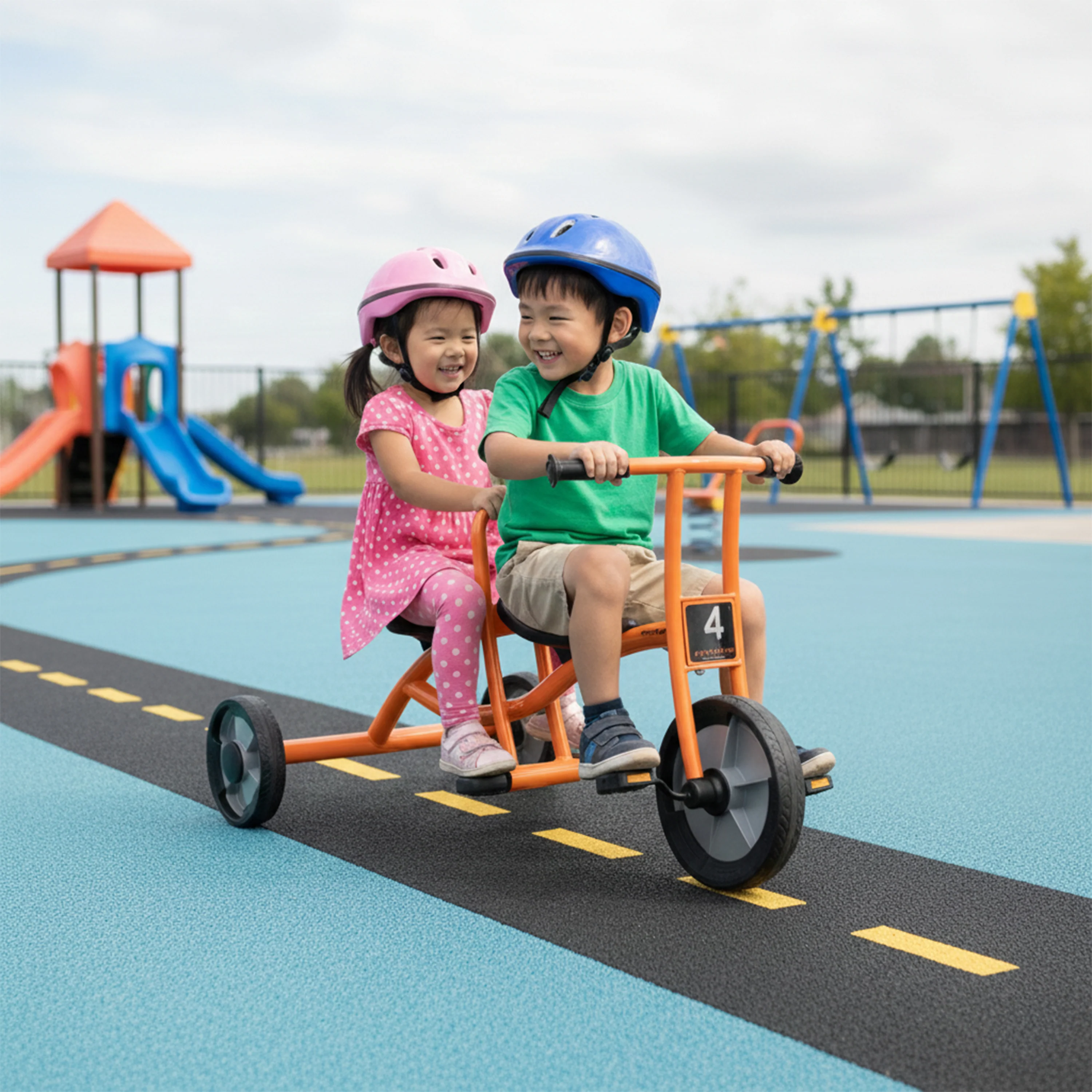 Trike-For-Two Dual Seat Playground Tricycle | Cooperative Ride-On Trike - Image 2