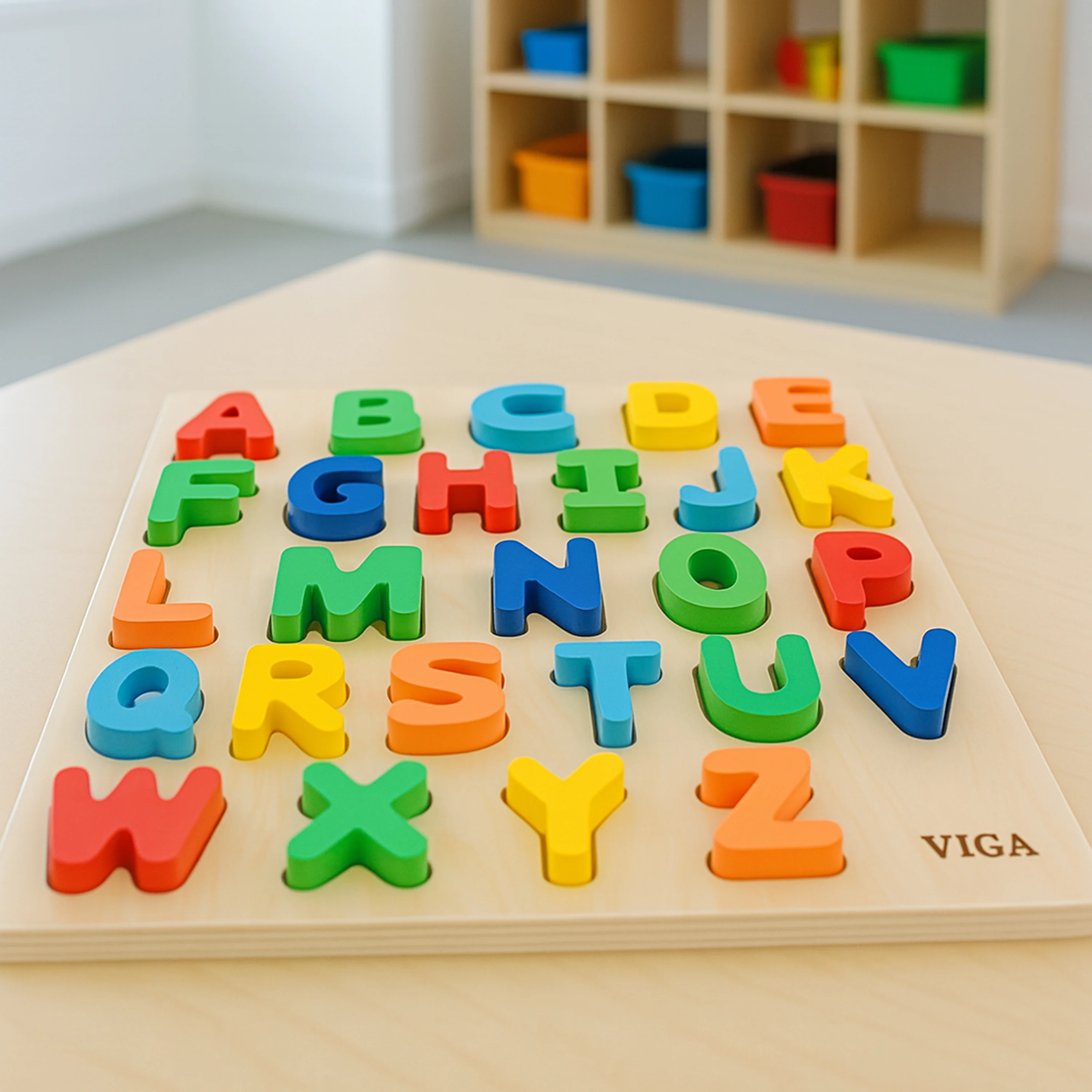Wooden Uppercase Alphabet Puzzle | Colorful ABC Block Matching Tray & Letters