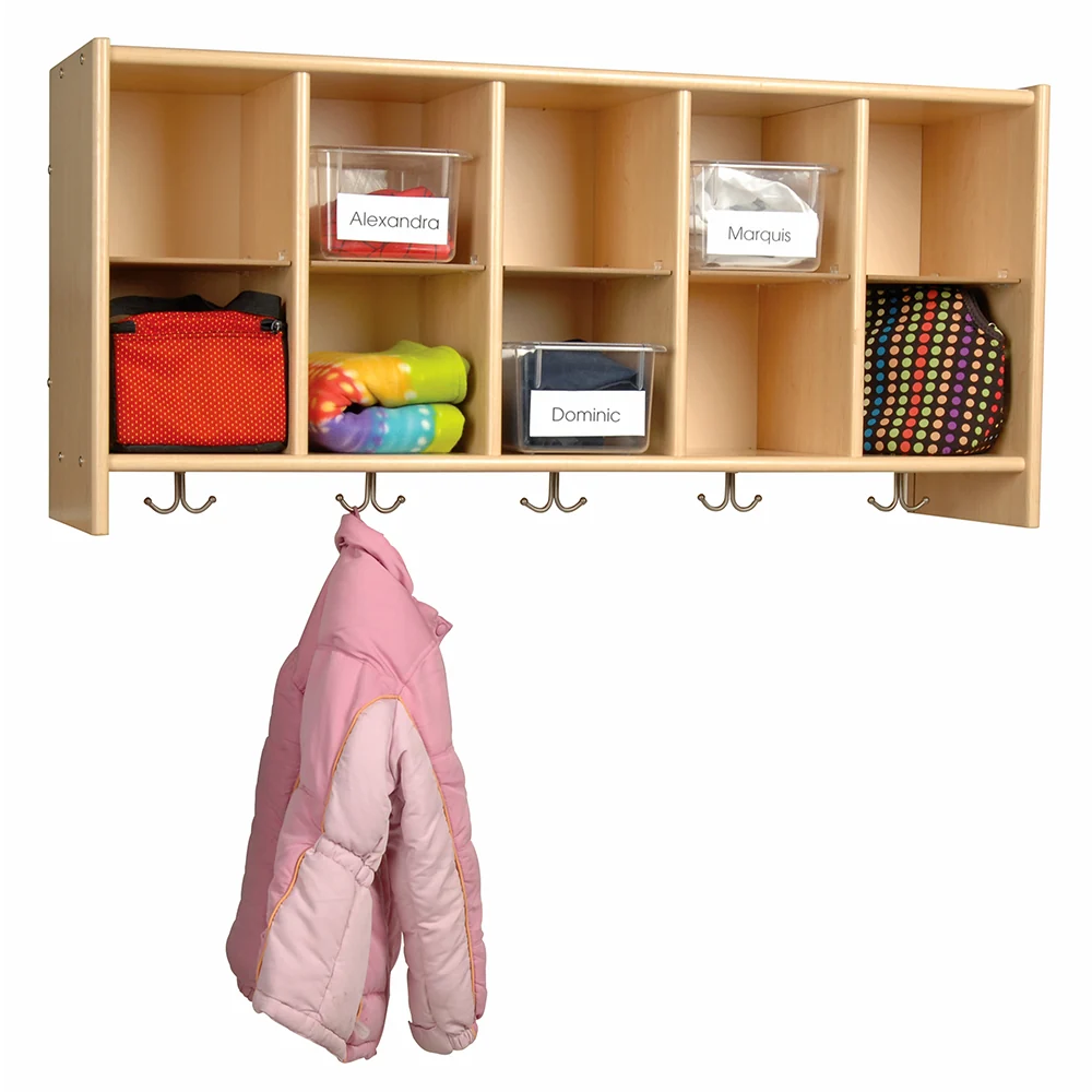 Birch Wall Cubbie | Classroom Storage with 10 Cubbies & 5 Double Hooks - Image 3