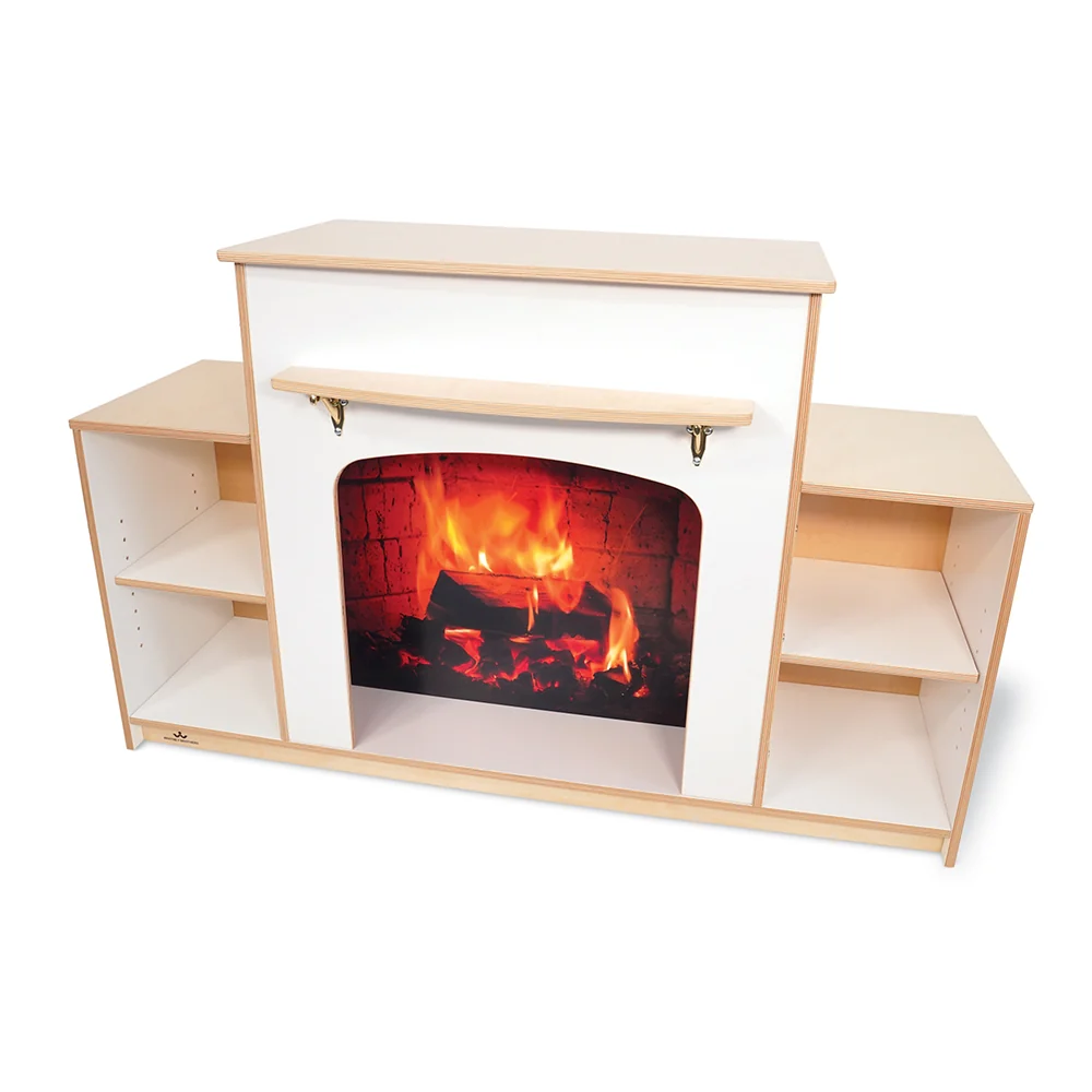 Classroom Warm And Welcoming Fireplace | Cozy White Display with Adjustable Shelves & Book Storage - Image 3