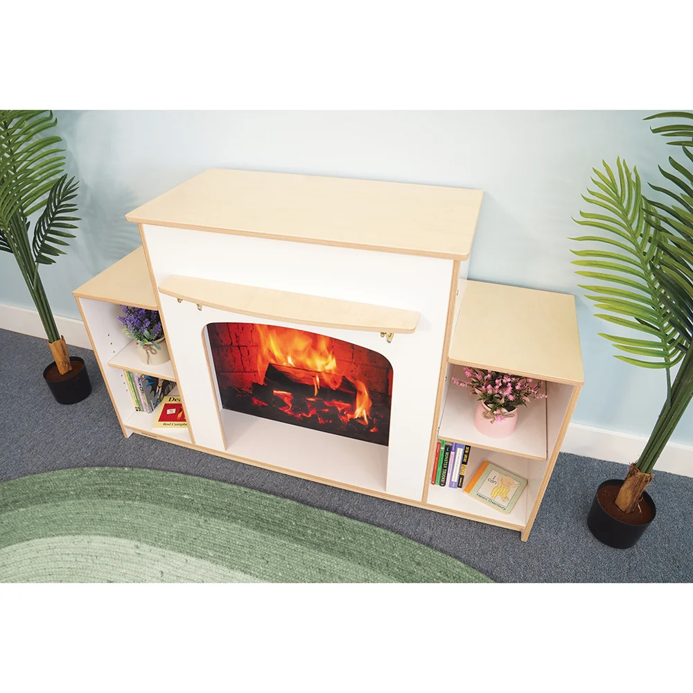 Classroom Warm And Welcoming Fireplace | Cozy White Display with Adjustable Shelves & Book Storage - Image 4