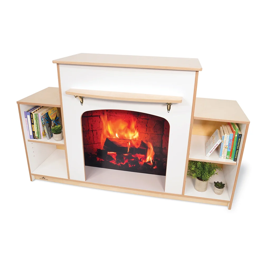 Classroom Warm And Welcoming Fireplace | Cozy White Display with Adjustable Shelves & Book Storage - Image 6