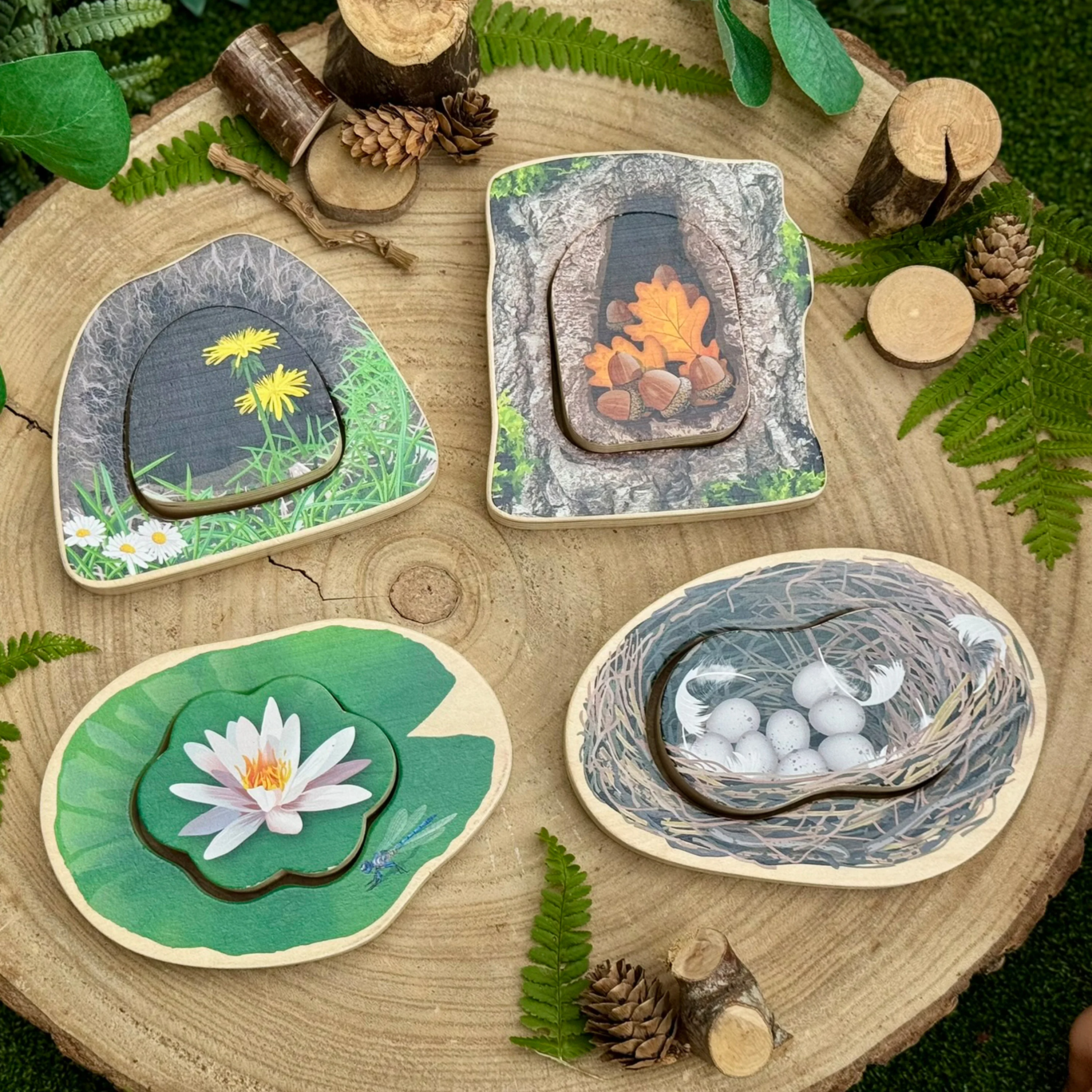 Who’s Hiding Woodland Animals Wooden Puzzle Set | Double-Sided Toddler Puzzle with Hidden Animals & Habitat Scenes - Image 12