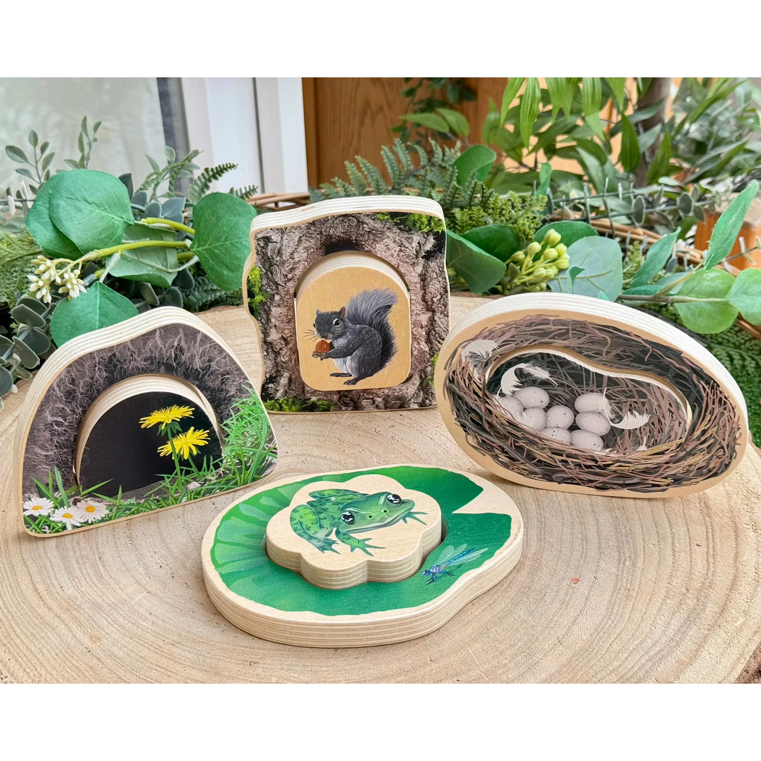 Who’s Hiding Woodland Animals Wooden Puzzle Set | Double-Sided Toddler Puzzle with Hidden Animals & Habitat Scenes - Image 13