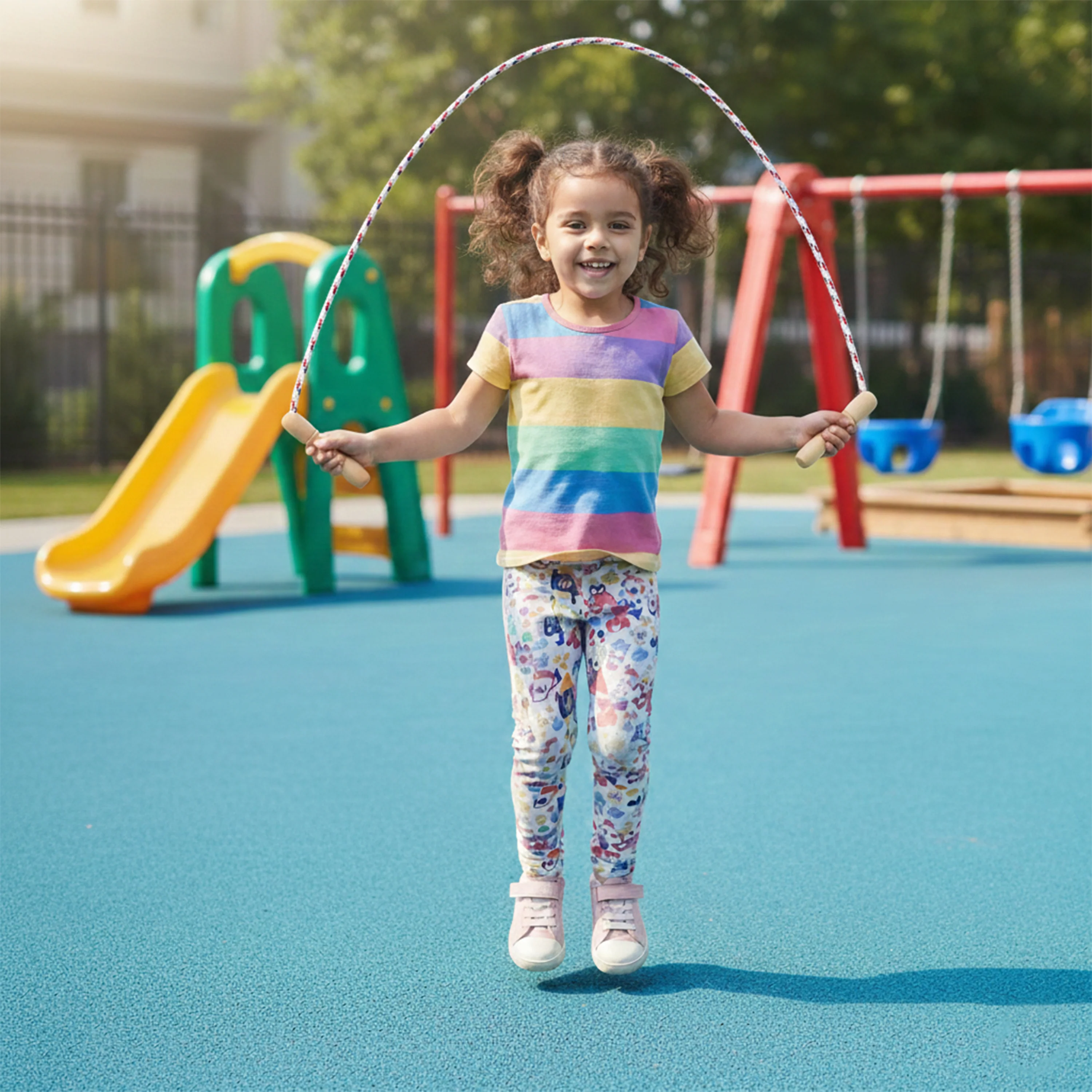 Wood Handle Jump Rope | Classic Braided Playground Jump Rope with Smooth Wooden Handles