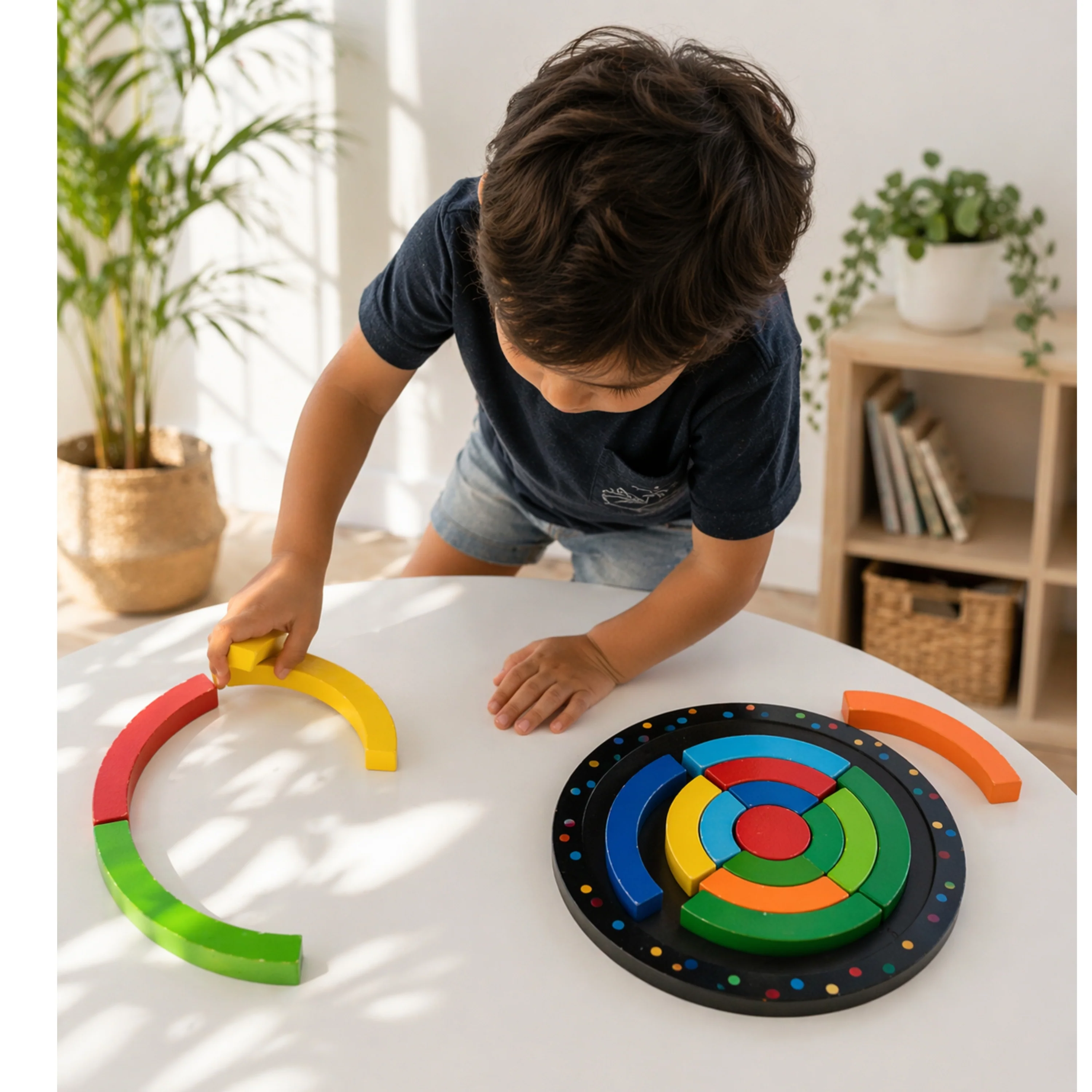 Wooden Circle Puzzle for Kids – Montessori Shape Sorting & Building Toy, Colorful Educational Wooden Blocks for Preschool Math, Fine Motor Skills, and Creative Play (Ages 3+) - Image 3