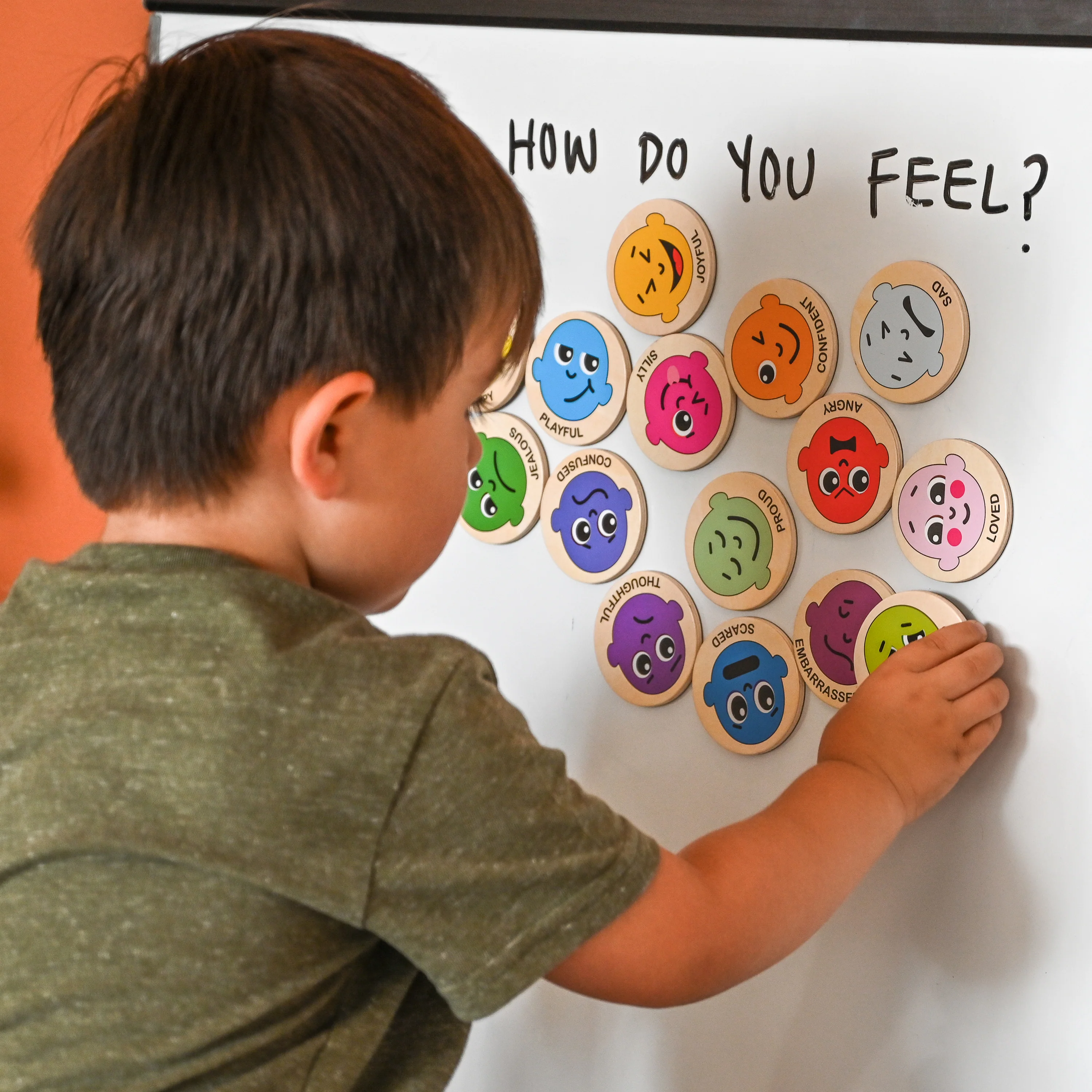 Wooden Emotion Magnets | 20-Piece Toddler Feelings Recognition Set