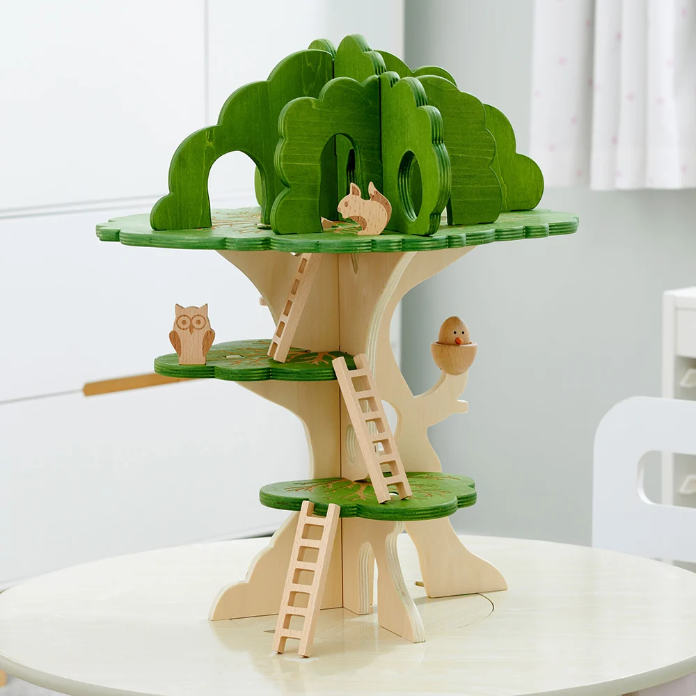 3-Tier Woodland Treehouse Playset | 15-Piece Birch Wood Set - Image 2