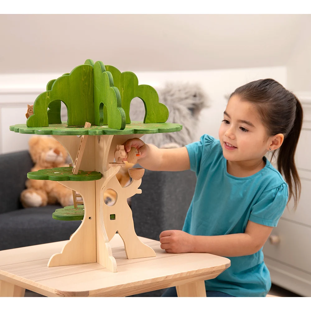 3-Tier Woodland Treehouse Playset | 15-Piece Birch Wood Set - Image 3