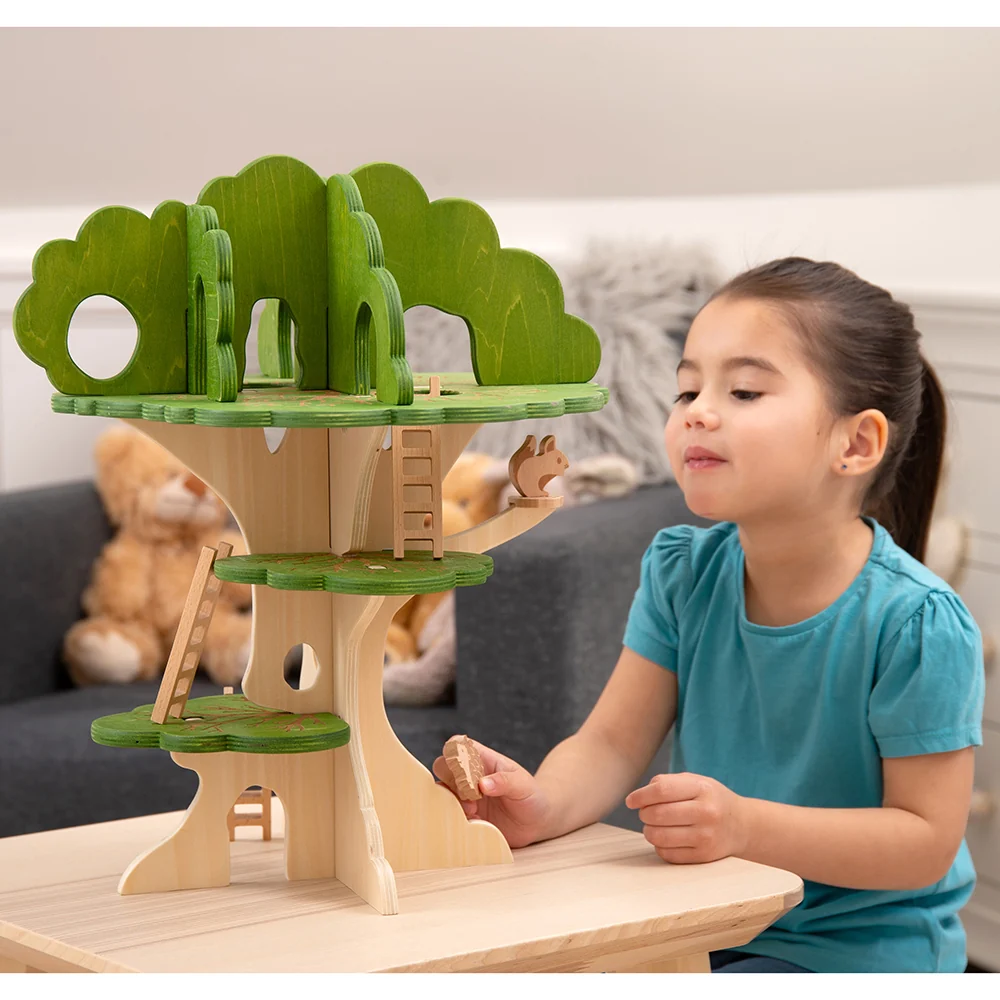 3-Tier Woodland Treehouse Playset | 15-Piece Birch Wood Set - Image 4