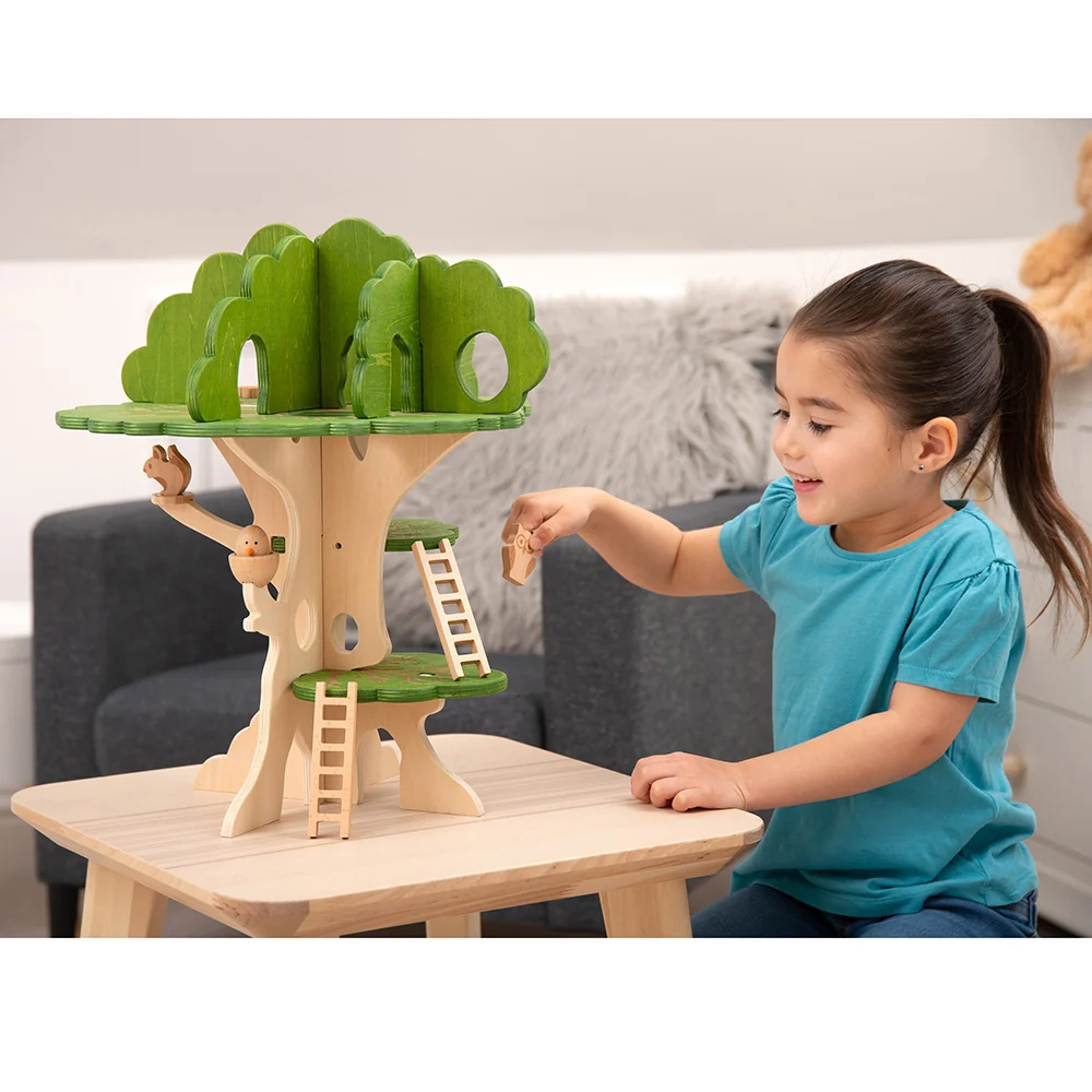 3-Tier Woodland Treehouse Playset | 15-Piece Birch Wood Set - Image 6