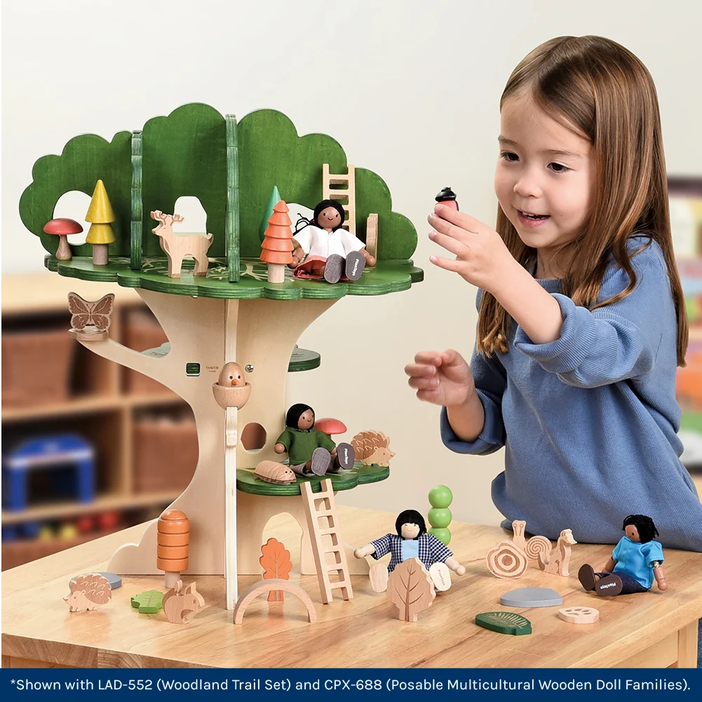 3-Tier Woodland Treehouse Playset | 15-Piece Birch Wood Set - Image 8