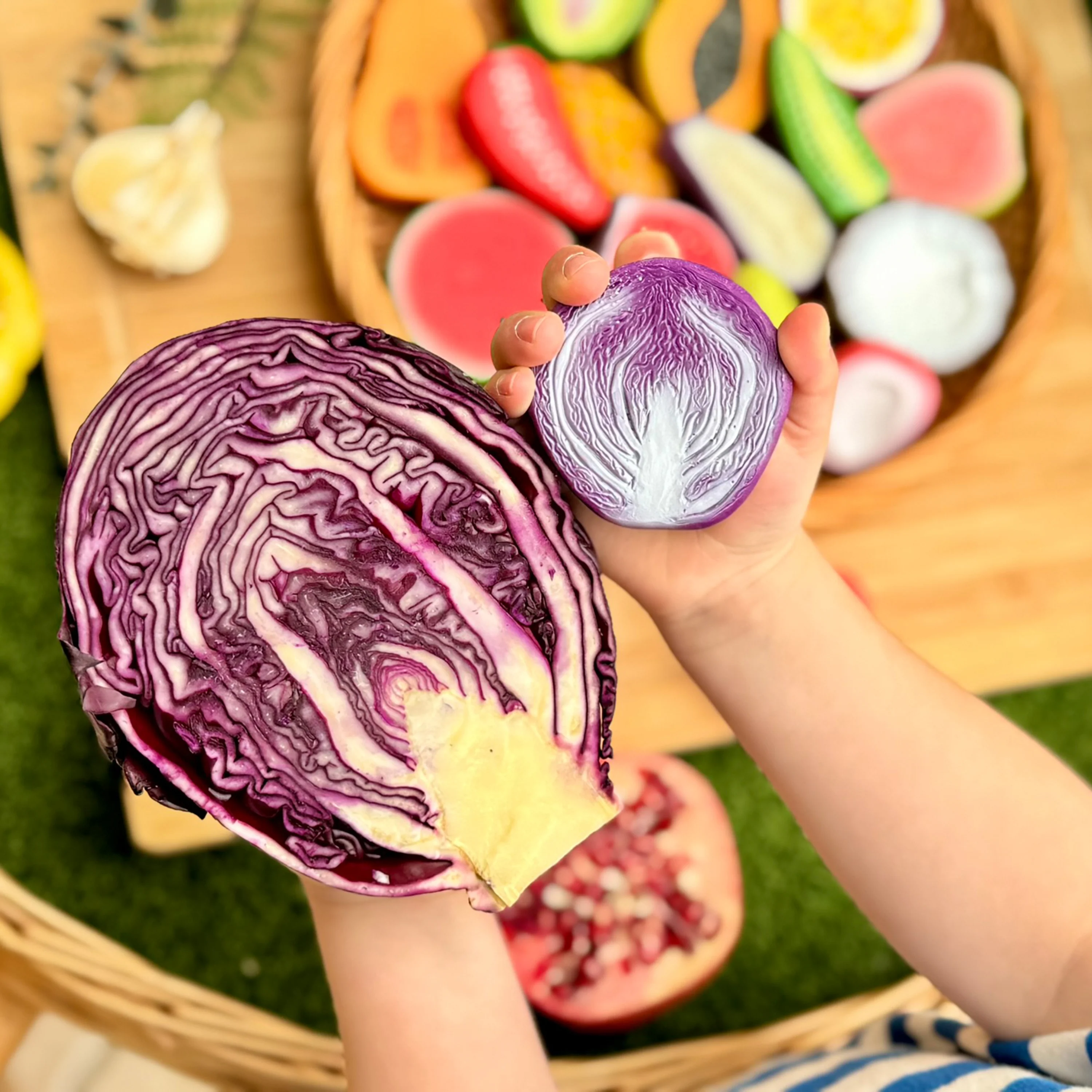 World Kitchen Sensory Play Stones | Global Fruit & Vegetable Tactile Play Set - Image 3