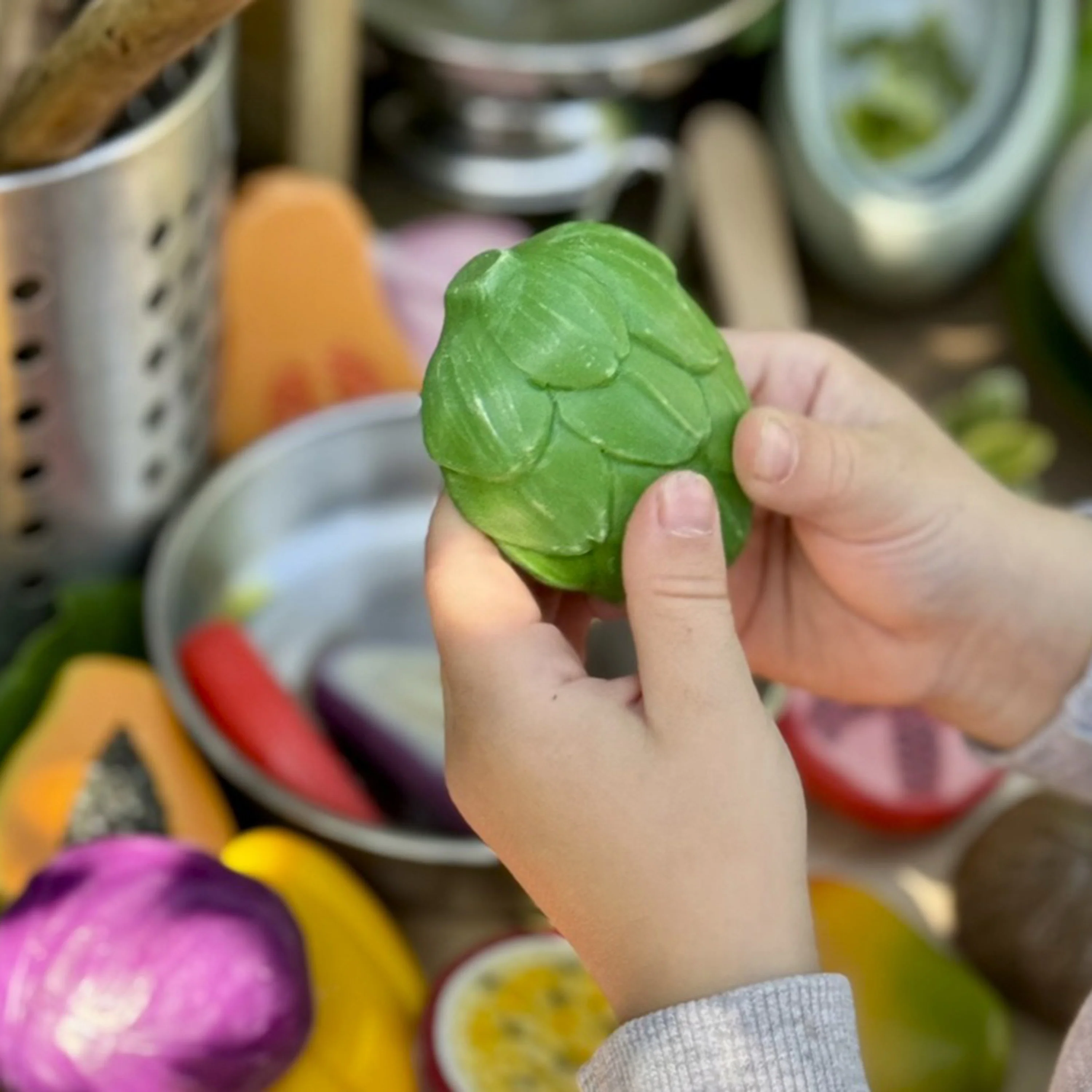 World Kitchen Sensory Play Stones | Global Fruit & Vegetable Tactile Play Set - Image 4