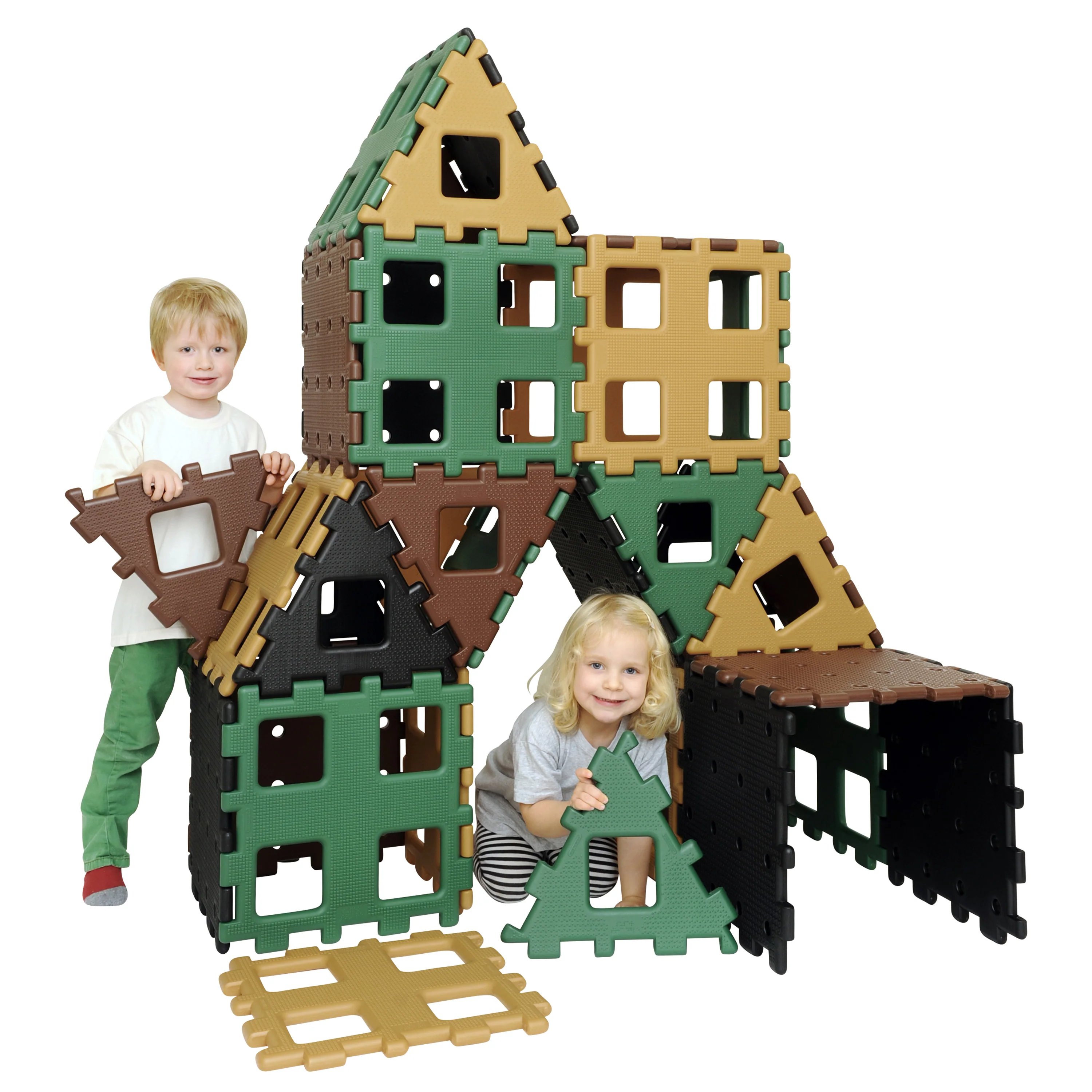 XL Polydron Natural Colors Set | 36 Piece Large-Scale STEM Construction Toy with Squares & Triangles in Earth Tones - Image 2